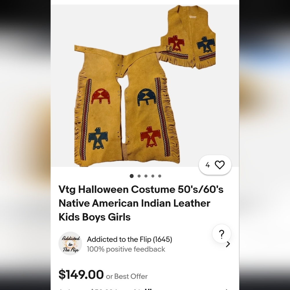 Kids Vintage Narive American Biege Suede Chaps